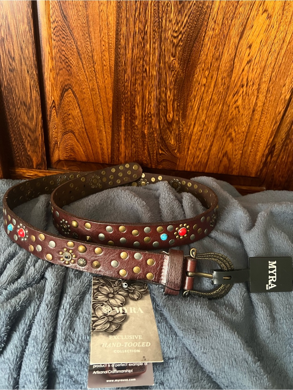 Myra Constellation Exclusive Hand Tooled Genuine Leather Belt, women small, new